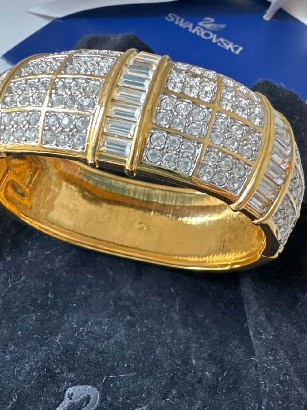 Vintage Swarovski Crystal Gold-Tone Pave and Baguette Bangle Bracelet